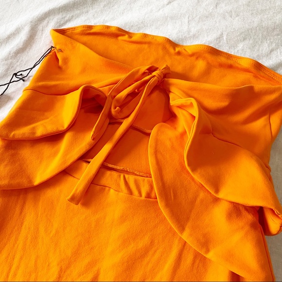 SUSANA MONACO Strapless Ruffle Bodycon Mini Dress Popsicle Orange Large NEW NWT - Picture 8 of 9